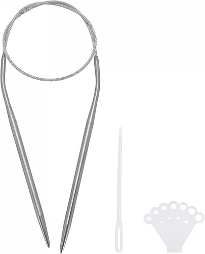 uxcell Kit de agujas de tejer circulares, 16.54 pulgadas de largo, 0.157 in de diámetro, aguja redonda de acero inoxidable para proyectos hechos a