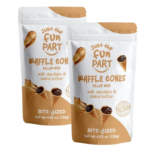 Miniatura 6 de Just The Fun Part Mini conos de gofre crujiente de tamaño bocado Rellenos con chocolate belga premium Excelentes para bocadillos, postres