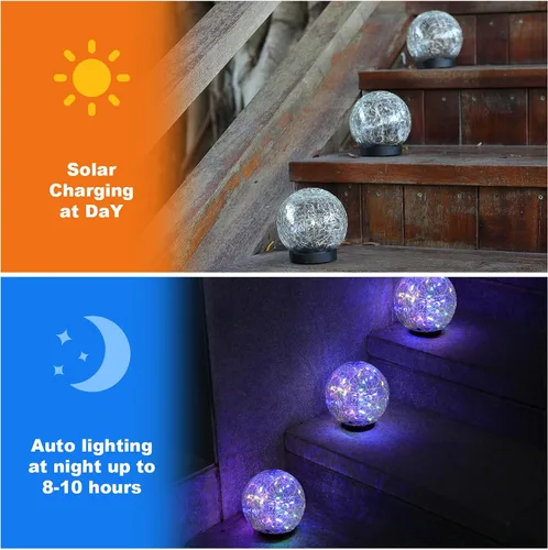 Miniatura 3 de MLKNK Luces solares de globo para exteriores, impermeables, bolas solares, luces solares de jardín, orbes para exteriores, paquete de 2 bolas