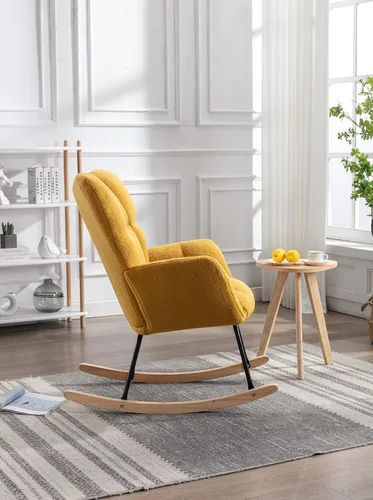 Miniatura 7 de 050 - Silla mecedora de tela de peluche para sala de estar interior, color amarillo