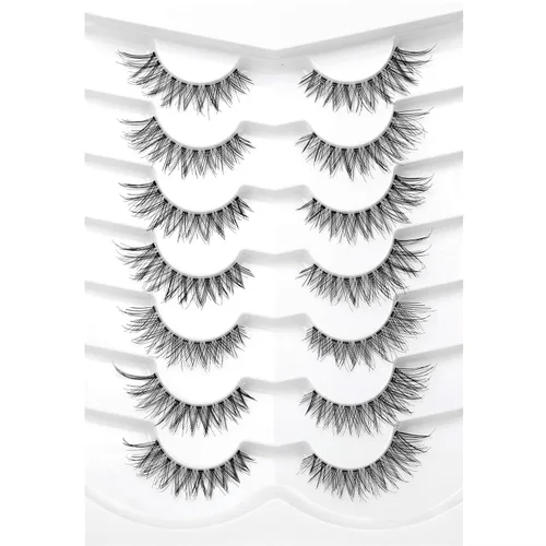 Miniatura 57 de Medias pestañas postizas con banda transparente, finas, estilo ojo de gato, naturales, cortas, pequeñas, acento 3/4, de visón sintético, tiras
