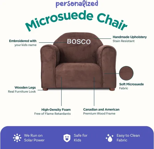 Miniatura 7 de Keet Silla infantil personalizada, personaliza con nombre, tapicería de microgamuza suave, sillón bordado para niños, marco de madera resistente