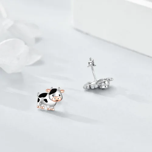 Miniatura 6 de POPLYKE Aretes de tuerca de vaca de las tierras altas, vaca, abeja, ajolote, lobo, plata de ley 925, aretes de vaca para mujer, regalos de vaca