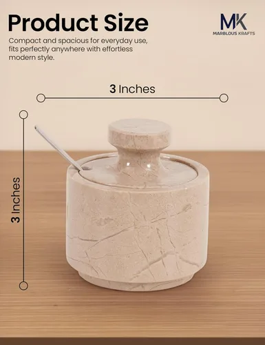 Miniatura 3 de MARBLOUS KRAFTS Salero de mármol 3" de piedra Verona, ideal para regalos de Navidad, juego de 2 contenedores de almacenamiento de café para encimera
