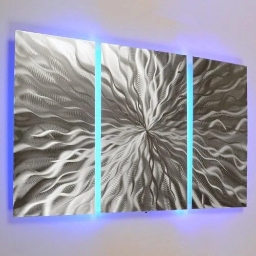 Miniatura 2 de Energía cósmica, LEDSP 3 paneles que cambian de color LED moderno abstracto metal arte de pared escultura pintura decoración RGB