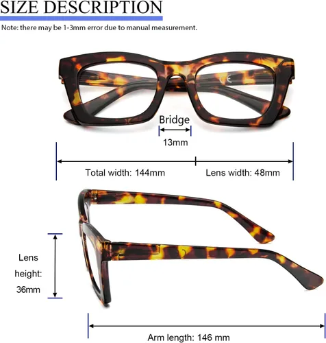 Miniatura 3 de Gafas de lectura para mujer, estilo Oprah, de gran tamaño, con bisagra de resorte cuadrada, lentes de bloqueo de luz azul