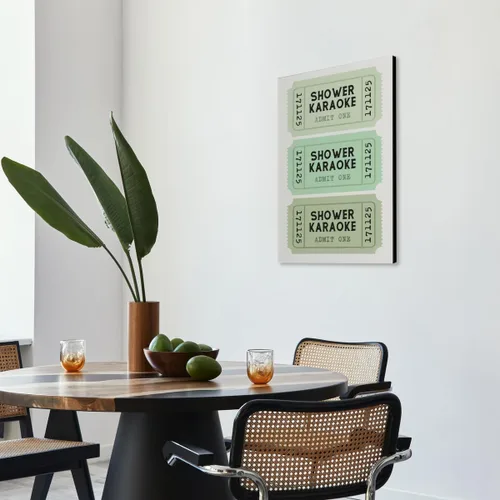 Miniatura 6 de Lienzo con impresión de karaoke para ducha, divertido arte de pared de baño, póster retro de boletos, color verde salvia, decoración de baño