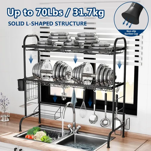Miniatura 5 de MOUKABAL Escurridor de platos de metal para fregadero, escurridor de cocina y mostrador de almacenamiento, organizador de cocina para fregadero
