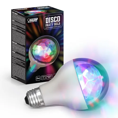 Miniatura 2 de Feit Electric Bombilla LED A23 giratoria multicolor para fiesta de discoteca, efecto de cambio de color de lente de diamante, base E26, bombilla