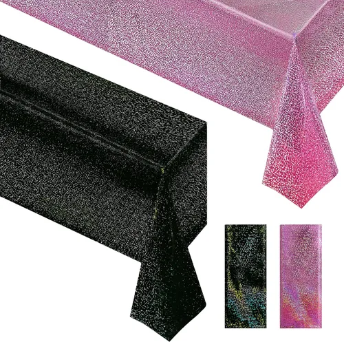 Miniatura 37 de 4 piezas de mantel de fiesta azul real holográfico de 40" x 108" con iridiscencia, mantel de plástico azul marino brillante para graduación, 4
