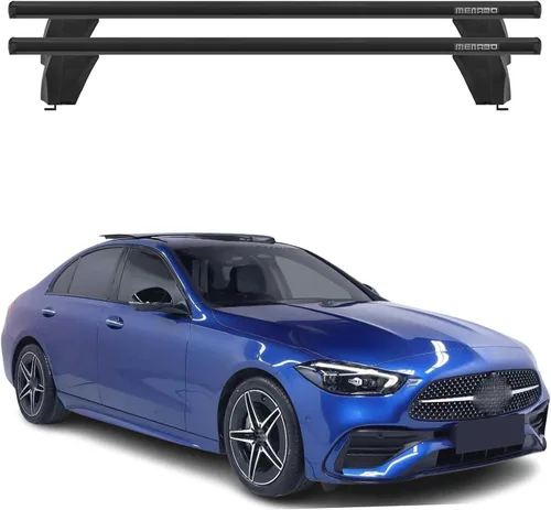 Miniatura 13 de OMAC Barras transversales de techo de punto fijo Mercedes Clase C Sedan 2015 a 2023, portaequipajes, 165 libras, aluminio, 2 piezas, color plateado