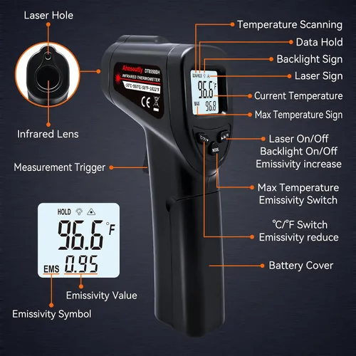 Miniatura 4 de Pistola de temperatura de termómetro infrarrojo (NO para humanos) -58℉~1022℉ (-50℃～550℃) Termómetro láser infrarrojo digital de lectura instantánea