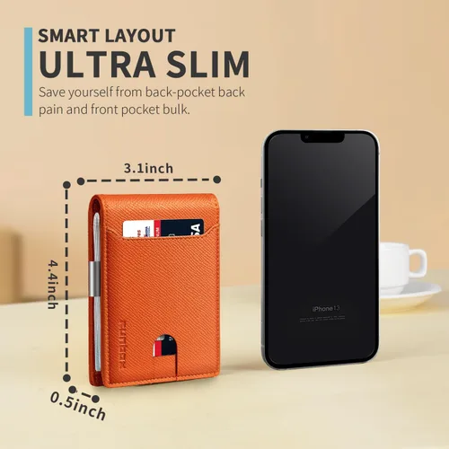 Miniatura 71 de RUNBOX - Carteras delgadas para hombre, cartera de piel con pinza para el dinero, cartera de bolsillo frontal con bloqueo RFID, tarjetero