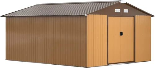 Miniatura 19 de Outsunny Cobertizo de almacenamiento exterior de 11' x 13', cobertizo de metal para herramientas de jardín con kit de cimentación, puerta con doble