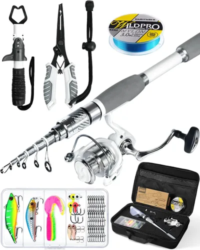 Miniatura 9 de Combo de Caña de Pescar y Carrete Ghosthorn. Caña de pescar telescópica de fibra de carbono con carrete. Bolsa de transporte portátil. Para agua