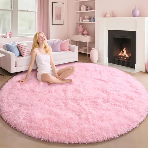 Miniatura 98 de EVOIONOS - Alfombra redonda gris para dormitorio, 5x5 pies; alfombras circulares suaves y esponjosas para sala de estar, alfombras de felpa peludas