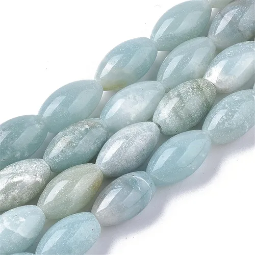 Miniatura 21 de Fashewelry 39 cuentas de piedra natural de jaspe aguamarina y terra, cuentas planas ovaladas de cristal curativo sueltas, de 0.394 x 0.315 in