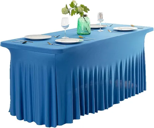 Miniatura 10 de Falda de mesa de poliéster ajustable de una pieza de elastano, mantel rectangular resistente a las arrugas para eventos de bodas, fiestas