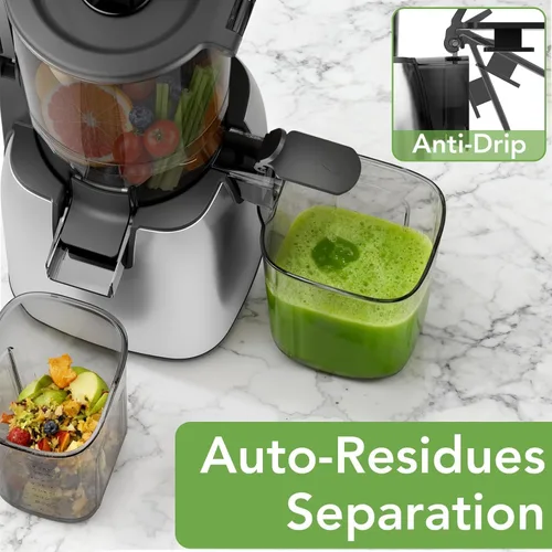 Miniatura 4 de Exprimidor de prensa en frío exprimidor lento con base de acero inoxidable, canal de alimentación de 5.4 pulgadas de ancho, máquinas exprimidoras