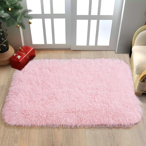 Miniatura 3 de Alfombra pequeña rosa para dormitorio, alfombras de área esponjosas peludas de 2x3 pies para habitación de niñas y niños, alfombra suave