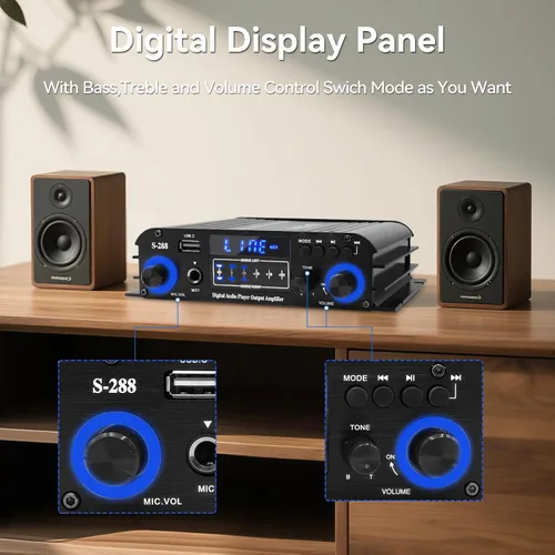 Miniatura 5 de Receptores estéreo de 4 canales, amplificador de audio para el hogar Bluetooth 5.0, RMS 50Wx4 Máx 1200W amplificador de potencia HiFi, USB/SD/FM