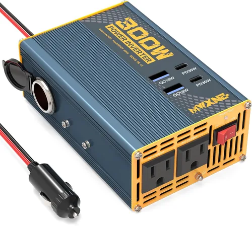 Inversor de corriente de 300 W DC 12 V a 110 V Adaptador de CA con dos salidas de CA/2 puertos USB PD30W USB-C/2 QC18W/1 toma de encendedor de