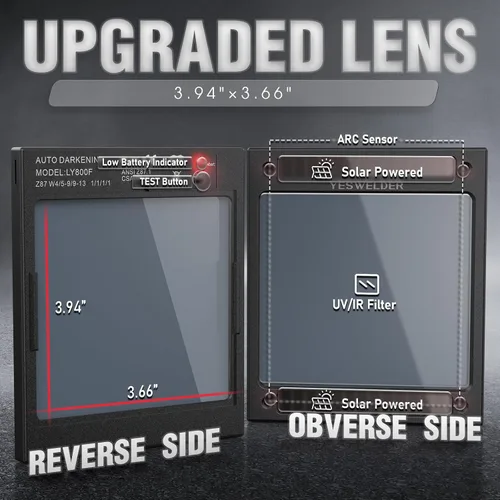 Miniatura 2 de YESWELDER Gran pantalla de visualización de color verdadero energía solar oscurecimiento automático casco de soldadura, lente hemisférica, 4