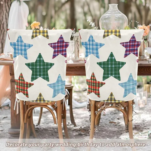 Miniatura 6 de Cartoon Checkered Plaid Star Beige Decorative Chair Cover for Dorm Desk Chair for Wedding Banquets Soft 19.7x23.6in Chair Slipcovers Covers