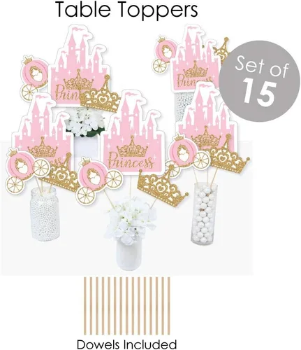 Miniatura 5 de Big Dot of Happiness Corona de princesita – Suministros para baby shower o fiesta de cumpleaños de princesa rosa y dorada – Kit de decoración