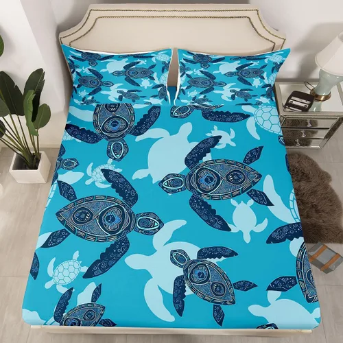 Miniatura 16 de Erosebridal Juego de sábanas bajeras de pulpo oceánico, tamaño individual, juego de ropa de cama temática de playa costera, decoración náutica