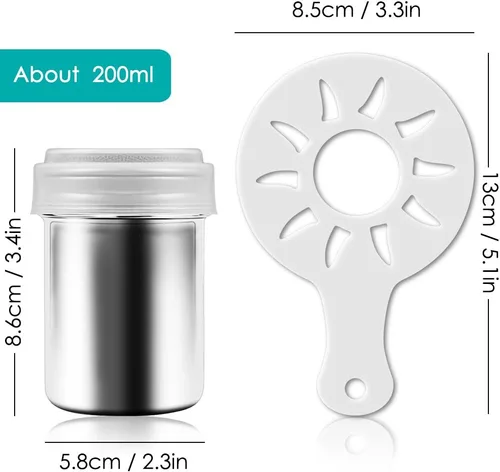 Miniatura 4 de SENHAI - 2 cocteleras de polvo de acero inoxidable, latas de polvo para café, cacao, canela en polvo con tapa, con 16 moldes de impresión