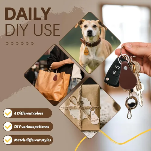 Miniatura 6 de Kit de llavero de cuero multicolor para sellar manualidades de bricolaje para trabajo de cuero, Marrón 2