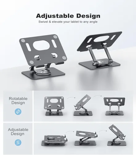 Miniatura 5 de JOIOT Soporte giratorio para tableta con base giratoria 360, soporte ajustable para dibujo, compatible con iPad Pro/Air/Mini y más (negro)