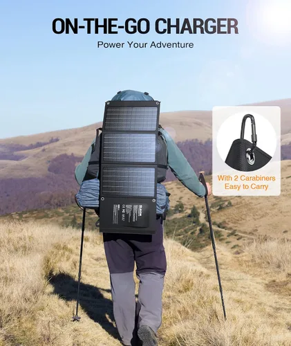 Miniatura 6 de BLAVOR Cargador solar de 30 W USB-A QC3.0 24 W USB-C DC 30 W Salidas, panel solar plegable para camping, IPX4 impermeable, cargador de batería solar