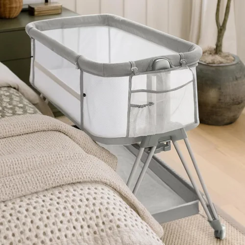 Miniatura 7 de Fodoss Moisés para bebé con ruedas, bandeja de almacenamiento, malla de 4 lados, 7 alturas ajustables, color beige