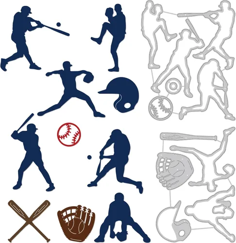 BENECREAT Plantillas de corte con temática de béisbol, plantillas de corte en relieve de metal para jugador de béisbol, herramientas de grabado en
