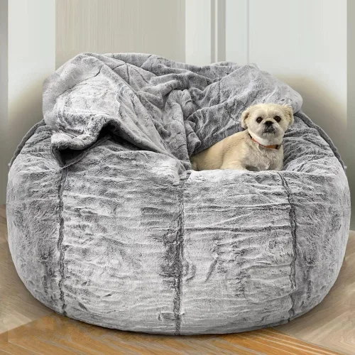 Miniatura 10 de Funda para sillones, 6 pies, redonda, gigante, perezosa, para sofá, cama, saco sin relleno, puf de terciopelo esponjoso, puf, asiento de piso, puf