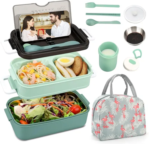 Miniatura 8 de Kit de lonchera Bento para adultos, lonchera portátil para adultos, caja Bento para adultos con bolsa de almuerzo, contenedores de almuerzo Bento