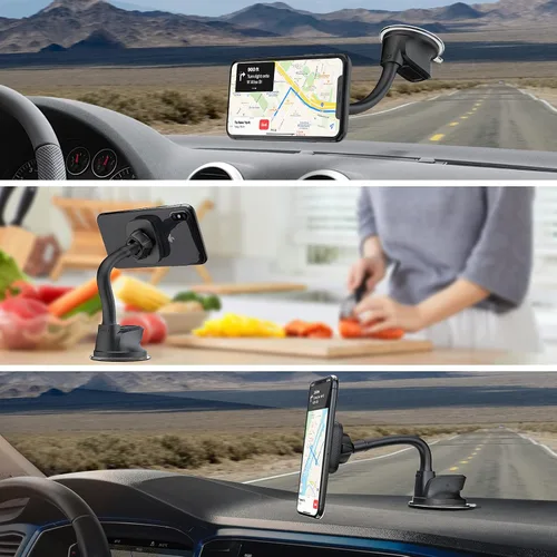 Miniatura 6 de APPS2Car Soporte magnético para teléfono de coche, soporte para salpicadero y parabrisas con brazo flexible y imanes fuertes incorporados, soporte