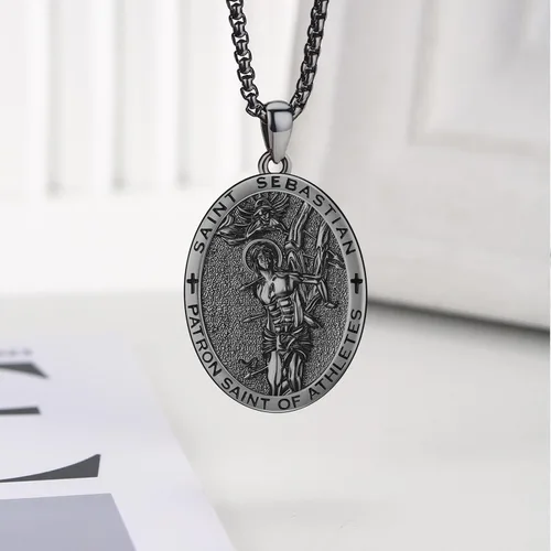 Miniatura 126 de Collar con colgante de plata de ley 925 con medalla de San Patrón, joyería religiosa para hombres y mujeres, con cadena de acero inoxidable 316L
