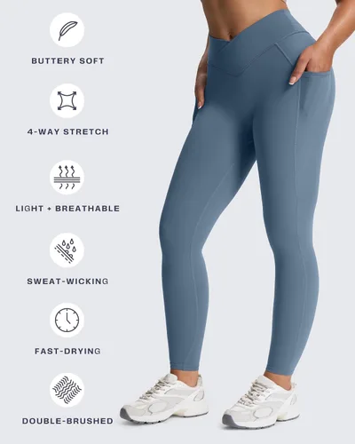 Miniatura 118 de Aoxjox Trinity - Pantalones de yoga de cintura alta con bolsillos para mujer, control de abdomen, cintura cruzada, leggings de entrenamiento suaves