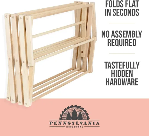 Miniatura 8 de Pennsylvania Woodworks Estante de secado de ropa: Estante de madera dura de arce macizo para mantas, toallas, ropa de cama y más, estante de secado
