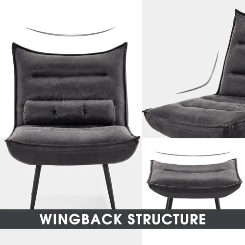 Miniatura 7 de MCombo Wingback - Silla decorativa con otomana, moderna tela bronceadora tapizada para espacios pequeños, sala de estar 4400 (gris oscuro)