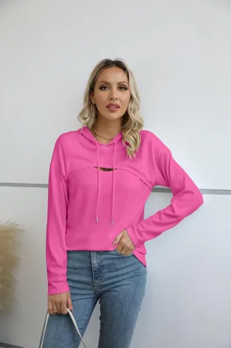 Miniatura 8 de VICHYIE Sudadera con capucha para mujer, de manga larga, recortada, para otoño