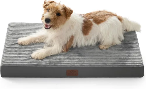 Miniatura 24 de Bedsure ComfyFleece - Camas ortopédicas para perros de gran tamaño para jaula con funda extraíble para máquina, no impermeable, alfombrilla de Gris