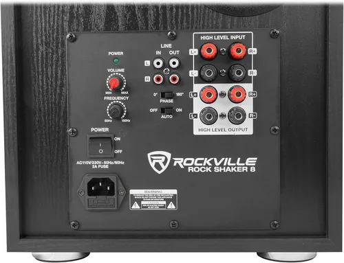Miniatura 6 de Rockville Rock Shaker 8 Negro, subwoofer alimentado de 8 pulgadas, 400W, graves profundos, amplificador clase D, entradas RCA/altavoces, para cine