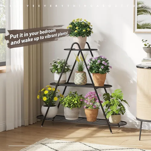 Miniatura 5 de STDDRE Soporte para plantas de interior, estante alto para plantas al aire libre, estante alto para plantas de 3 niveles, soporte de metal grande