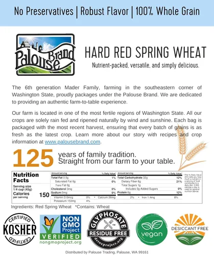 Miniatura 5 de Palouse Brand Bayas de trigo de primavera rojas duras certificadas sin residuos de glifosato, 100 libras, cultivadas en familia en el estado