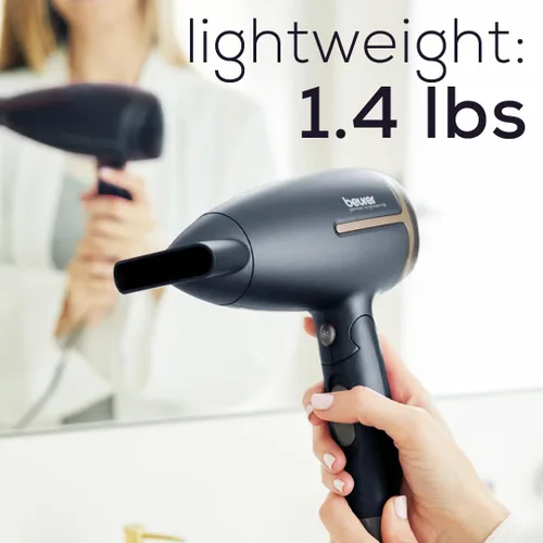 Miniatura 8 de Beurer HC25 - Secador de pelo iónico para viajes con interruptor de voltaje, secador antiencrespamiento de 1600 W, mango plegable, estilizador