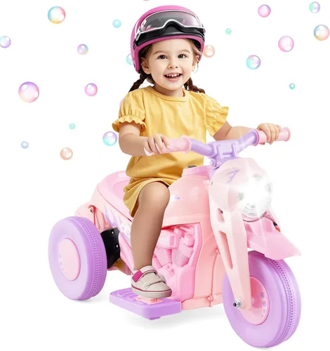 Miniatura 11 de Honey Joy Motocicleta de juguete, motocicleta para niños pequeños de 6 V con burbujas, luz LED, música, pedal de pie, adelante/atrás, motocicleta